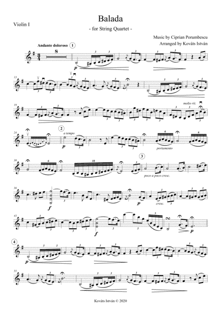Balada (Porumbescu) for String Quartet (arr. Kovats Istvan)
