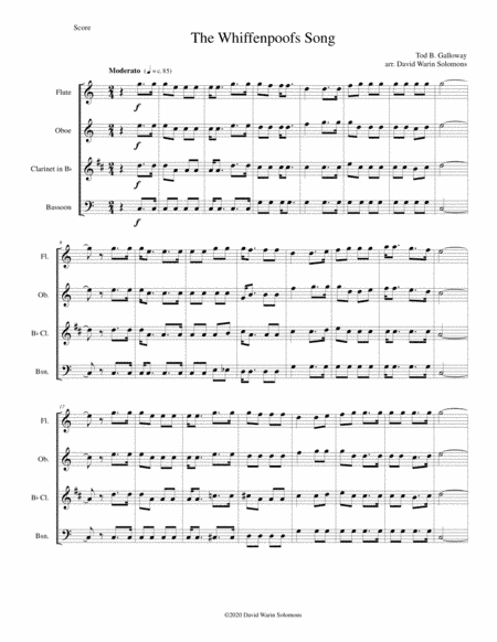 The Whiffenpoofs song arranged for wind quartet (arr. David Warin Solomons)