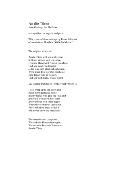 An die Türen (I will creep up to the doors) for cor anglais and piano (arr. David Warin Solomons)