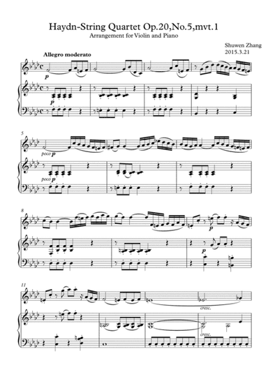 Haydn-String Quartet,Op.20,No.5,mvt.1(for violin and piano)[Full Score&Violin Part] (arr. Schuwenn Z.)
