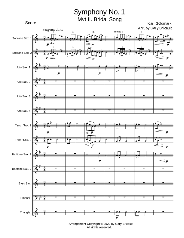 Mvt. II - Bridal Song from Symphony No. 1 (Rustic Wedding Symphony) (arr. Gary Bricault)