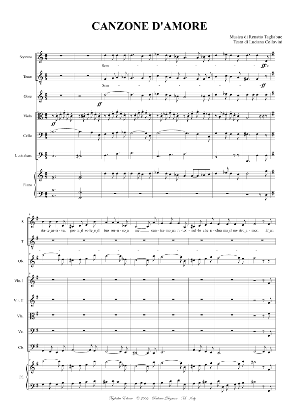 CANZONE D'AMORE - For Soprano, Tenor, Oboe, String Quintet and Piano