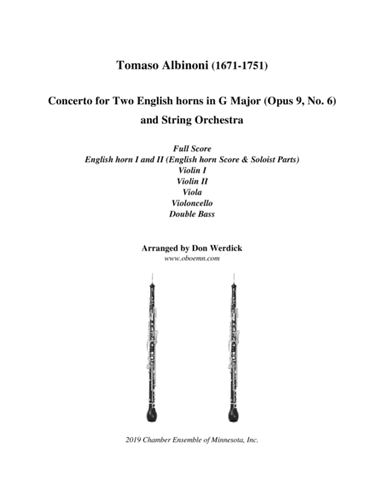Concerto for Two English horns in G Major, Op. 9 No. 6 and String Orchestra (arr. Don Werdick (1946 - ))