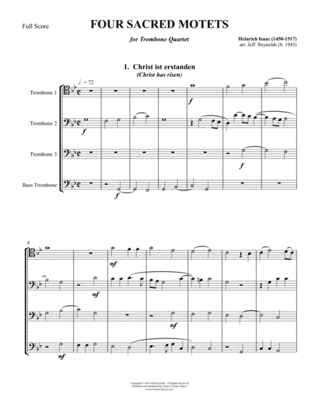 Four Sacred Motets for Trombone Quartet Ensemble (arr. Reynolds, Jeff)