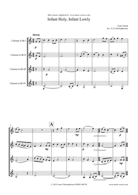 Infant Holy, Infant Lowly - 4 Clarinets (arr. Anne L Christopherson GRSM ARCM)