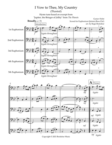 I Vow to Thee, My Country (Thaxted) (Bb) (Euphonium Quintet) (Bass Clef) (arr. Regis Bookshar)