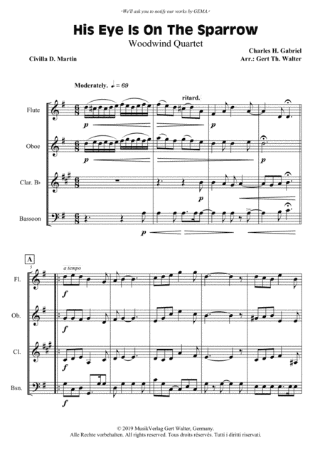 His Eye Is On The Sparrow (arr. Gert Th. Walter)