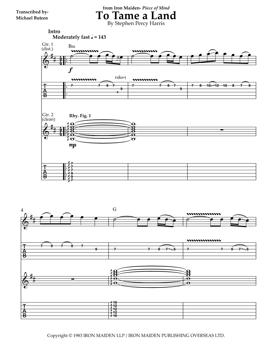 To Tame A Land (arr. Transcriber- Michael Butzen)