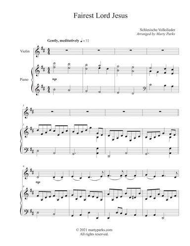 Fairest Lord Jesus (Violin-Piano) (arr. Marty Parks)