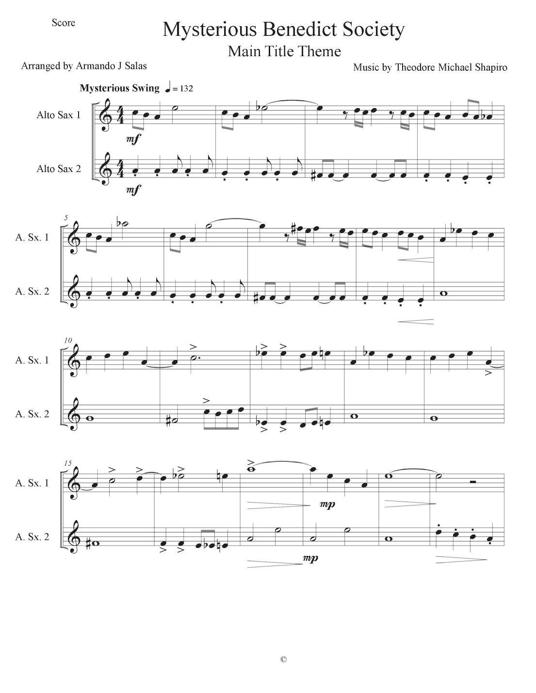The Mysterious Benedict Society Main Title Theme (arr. Armando J Salas)