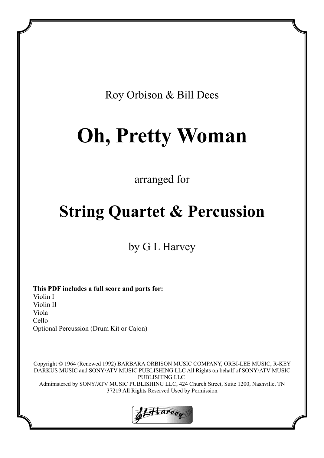 Oh, Pretty Woman (arr. G L Harvey)