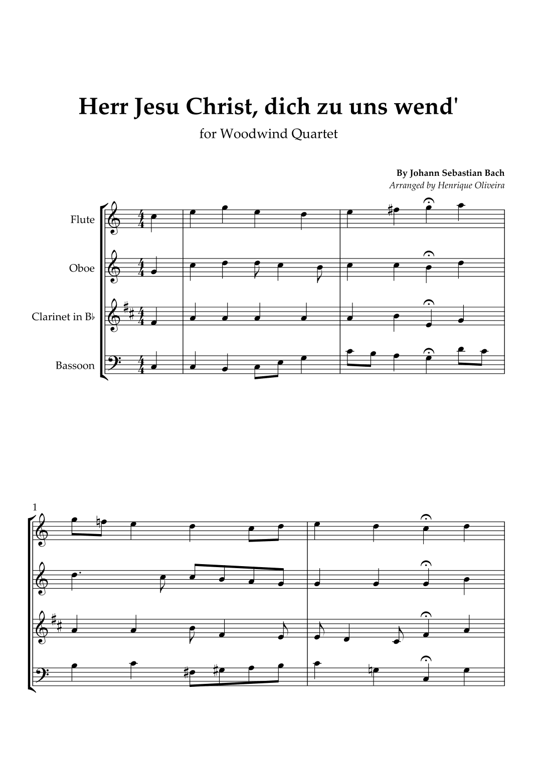 Bach's Choral - "Herr Jesu Christ, dich zu uns wend'" (Woodwind Quartet) (arr. Henrique Oliveira)