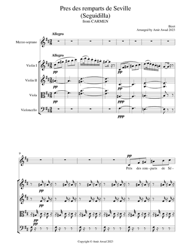 Bizet : Seguidilla Aria from Carmen ( Arranged for Mezzo-Soprano and String Quartet/Orchestra) (arr. Amir Awad)
