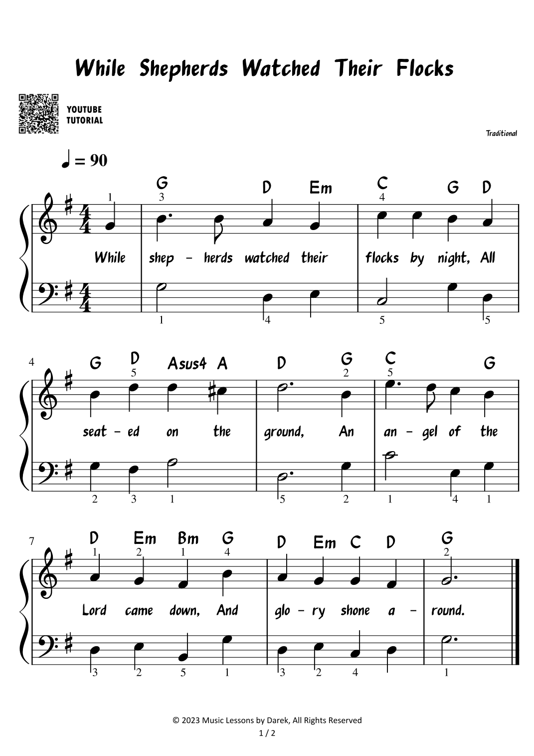While Shepherds Watched Their Flocks - Christmas Carol [EASY PIANO] (arr. Darek)