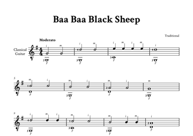 Baa Baa Black Sheep - Classical Guitar (with Fingering) (arr. Yuri Noronha)