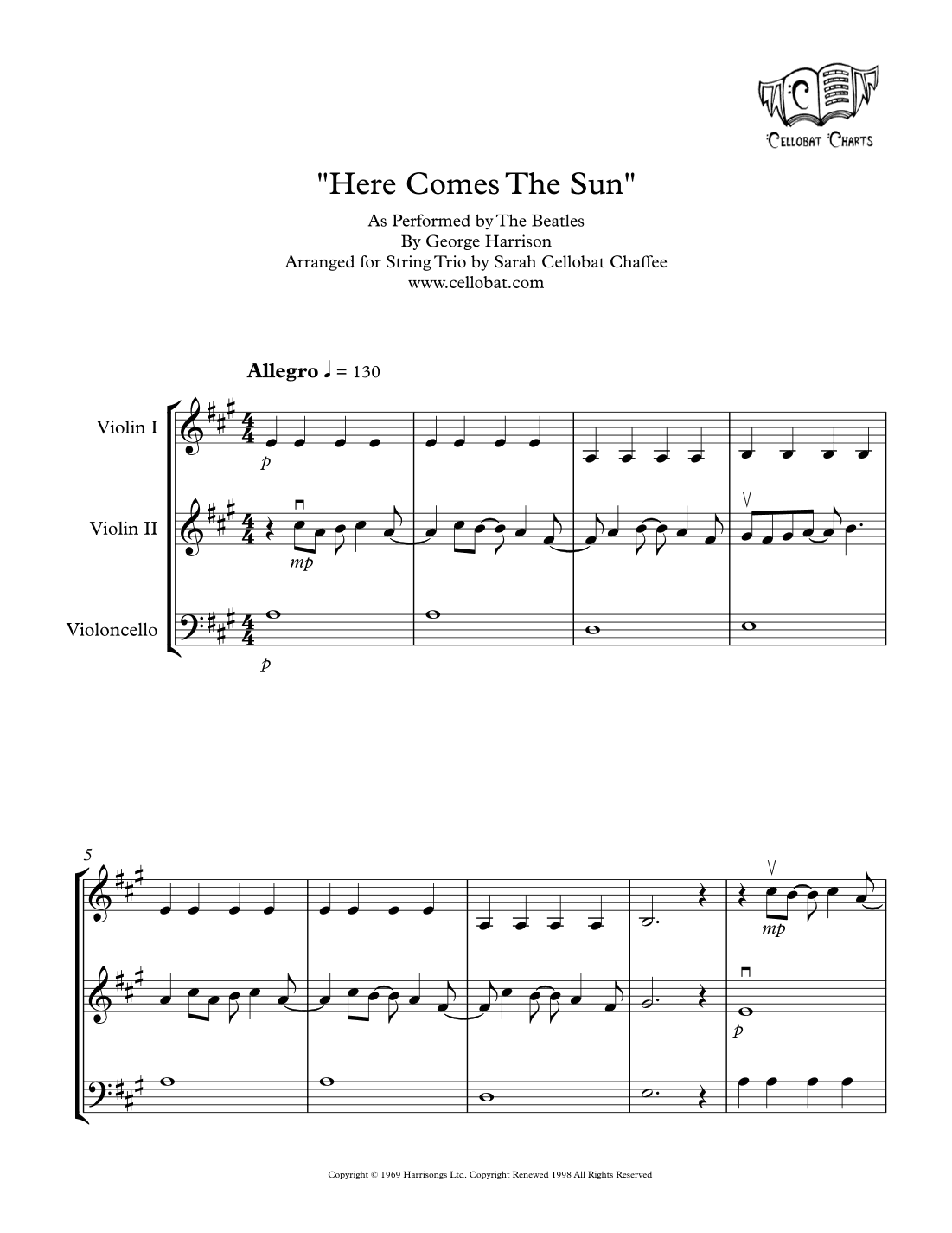 Here Comes The Sun (arr. Sarah Cellobat Chaffee)