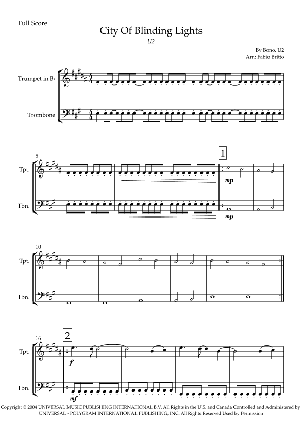 City Of Blinding Lights (arr. Fabio Britto)