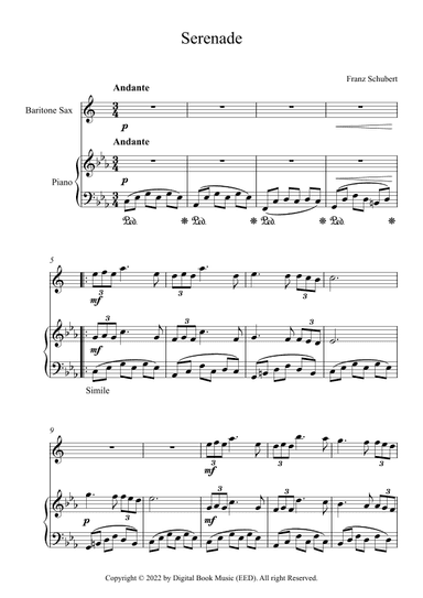 Serenade - Franz Schubert (Bariton Sax + Piano) (arr. Digital Book Music)