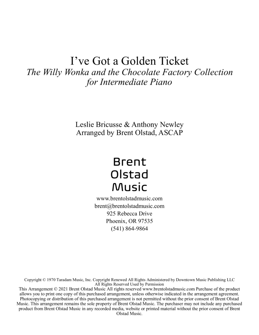 I've Got A Golden Ticket (arr. Brent Olstad, ASCAP)