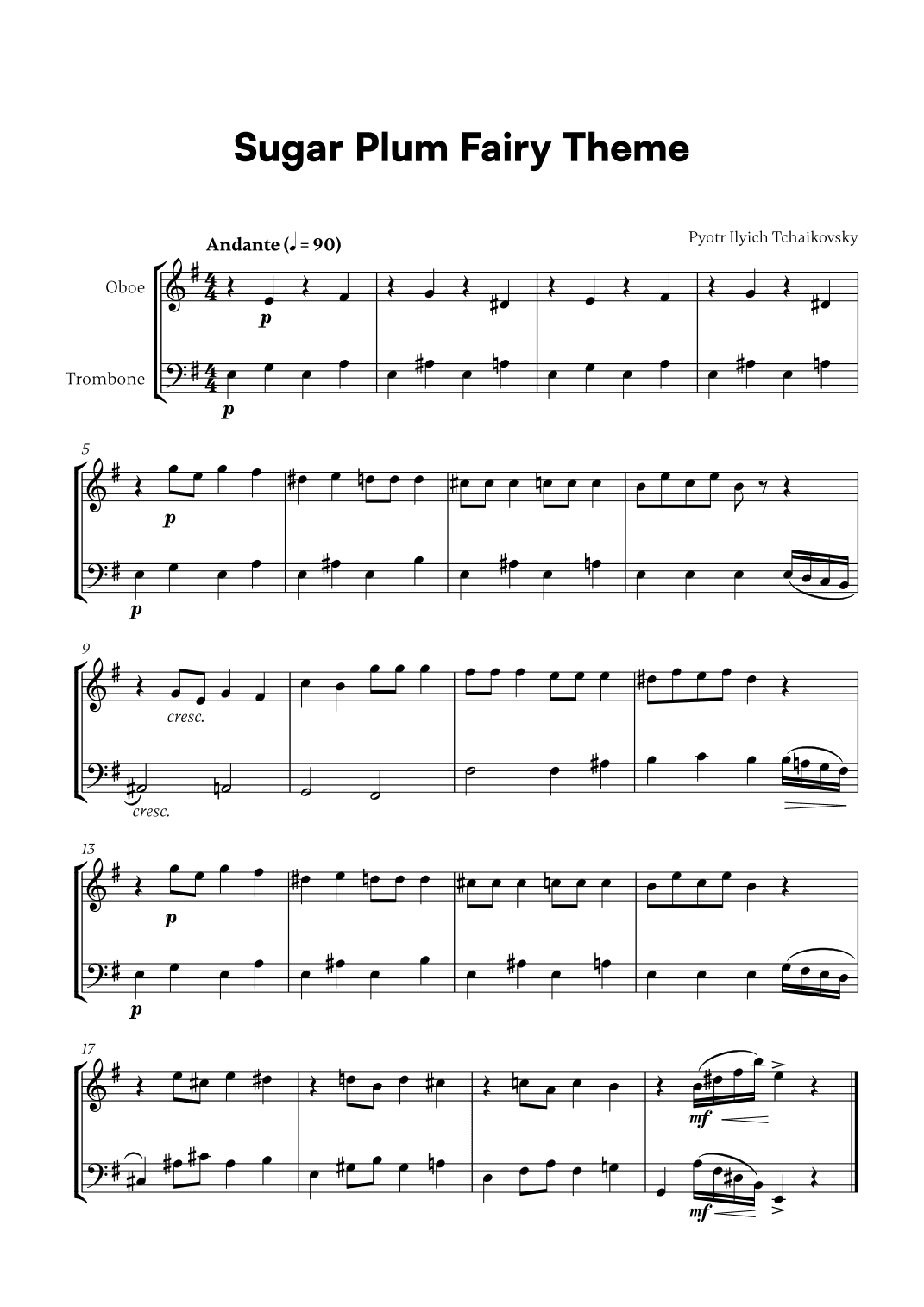 Tchaikovsky - Sugar Plum Fairy Theme (for Oboe and Trombone) (arr. Cadenza Editions)