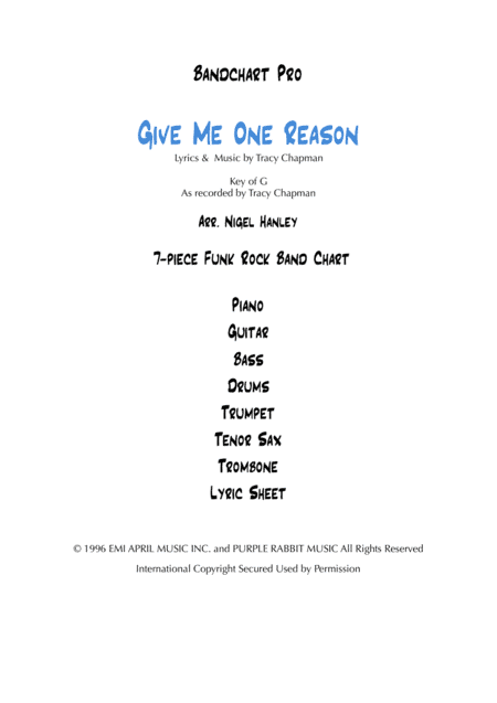 Give Me One Reason (arr. Nigel Hanley)