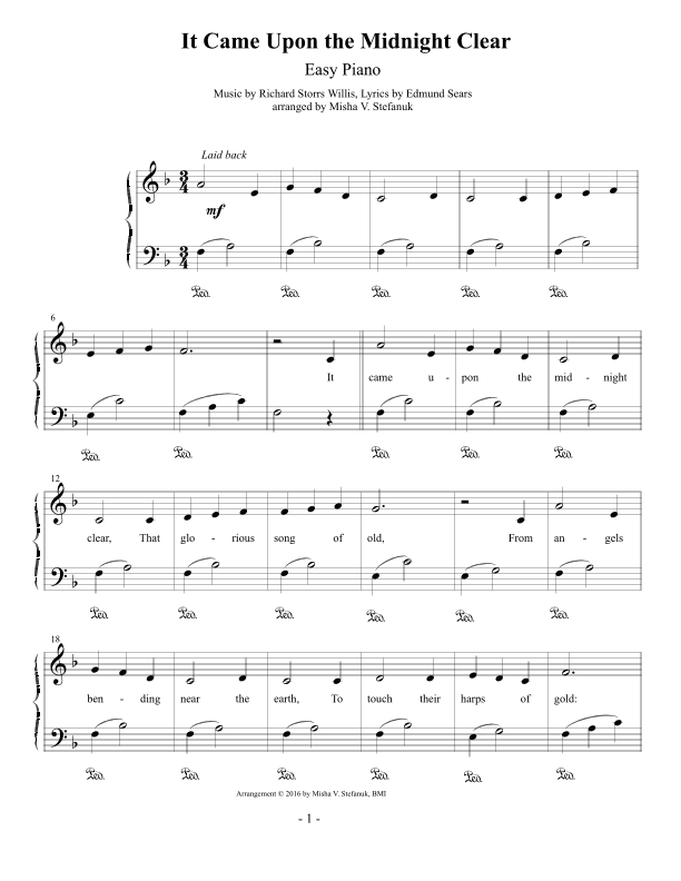 It Came Upon the Midnight Clear, Easy Piano (arr. Misha Stefanuk)