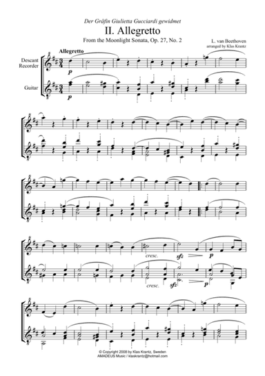 Allegretto (Moonlight Sonata) for descant recorder and guitar (arr. Amadeus Music)