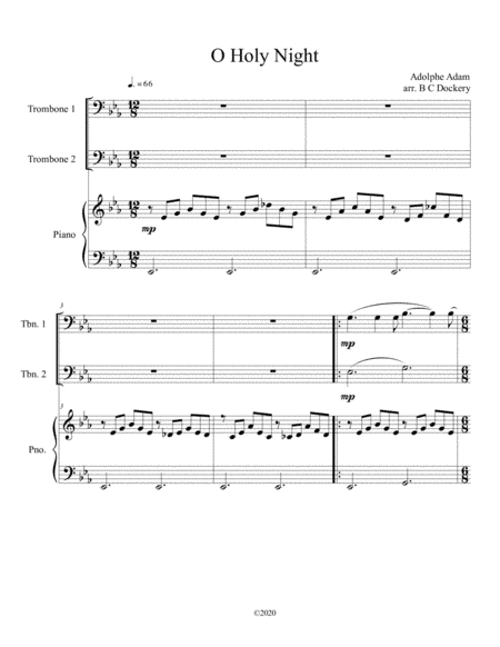 O Holy Night (trombone duet) with piano accompaniment (arr. B C Dockery)