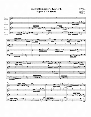 Fugue from Das wohltemperierte Klavier I, BWV 850/II (arrangement for 4 recorders) (arr. Gil Garty)
