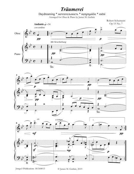 Schumann: Träumerei Op. 15 No. 7 for Oboe & Piano (arr. James M. Guthrie)