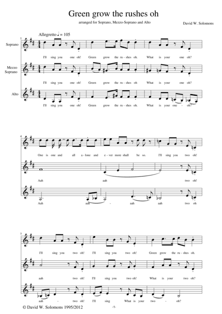 Green grow the rushes o (high voices) (arr. David Warin Solomons)