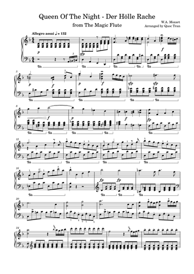 Mozart Queen of the Night - The Magic Flute - For Piano Solo (Intermediate) (arr. Quoc Tran)