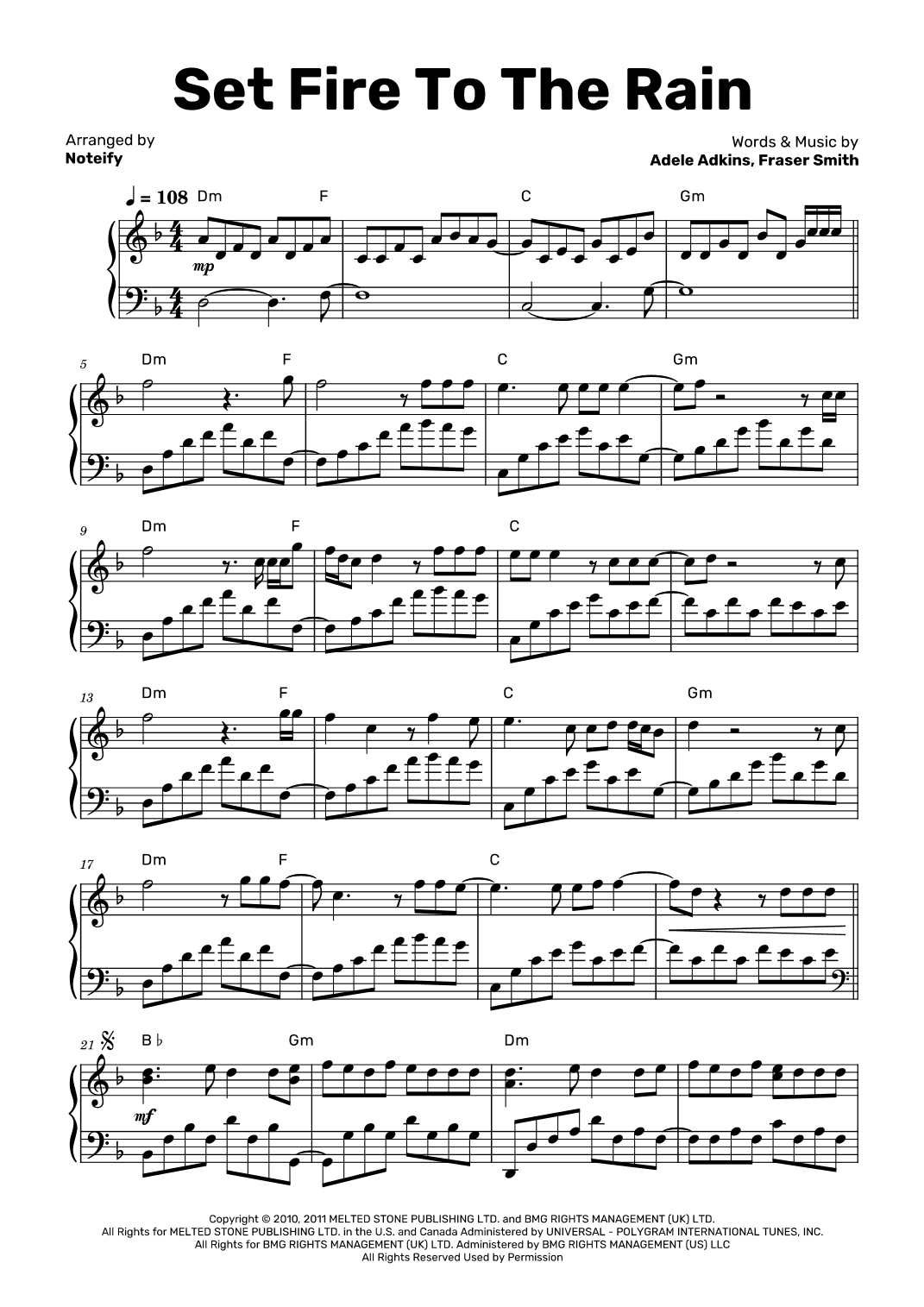 Set Fire To The Rain (arr. Noteify)