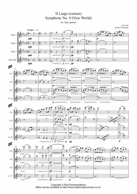 Dvorak: Mvt.II Largo (extract) from Symphony No.9 (New World) Op.95 - flute quartet (arr. Ray Thompson)