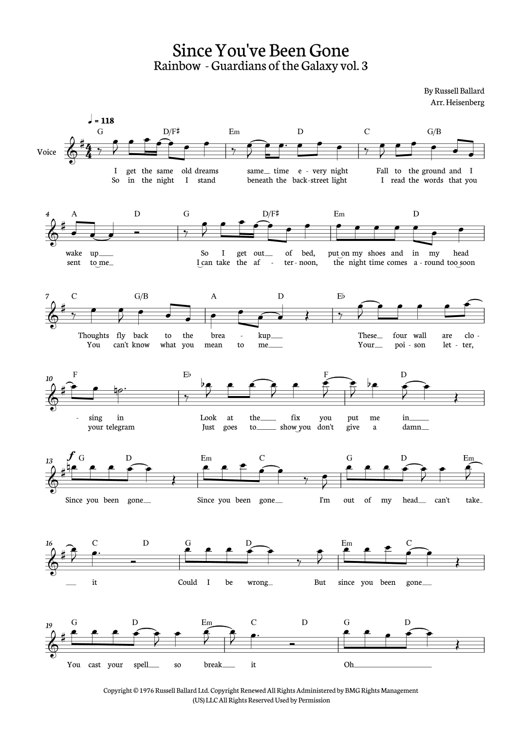 Since You've Been Gone (arr. Heisenberg)