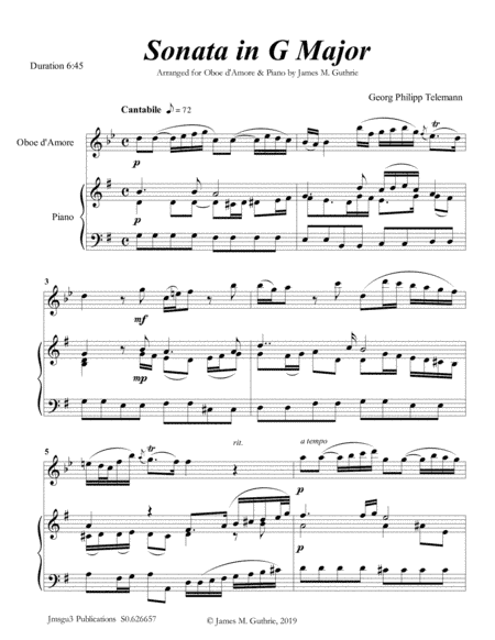 Telemann: Sonata in G Major for Oboe d'Amore & Piano (arr. James M. Guthrie, ASCAP)
