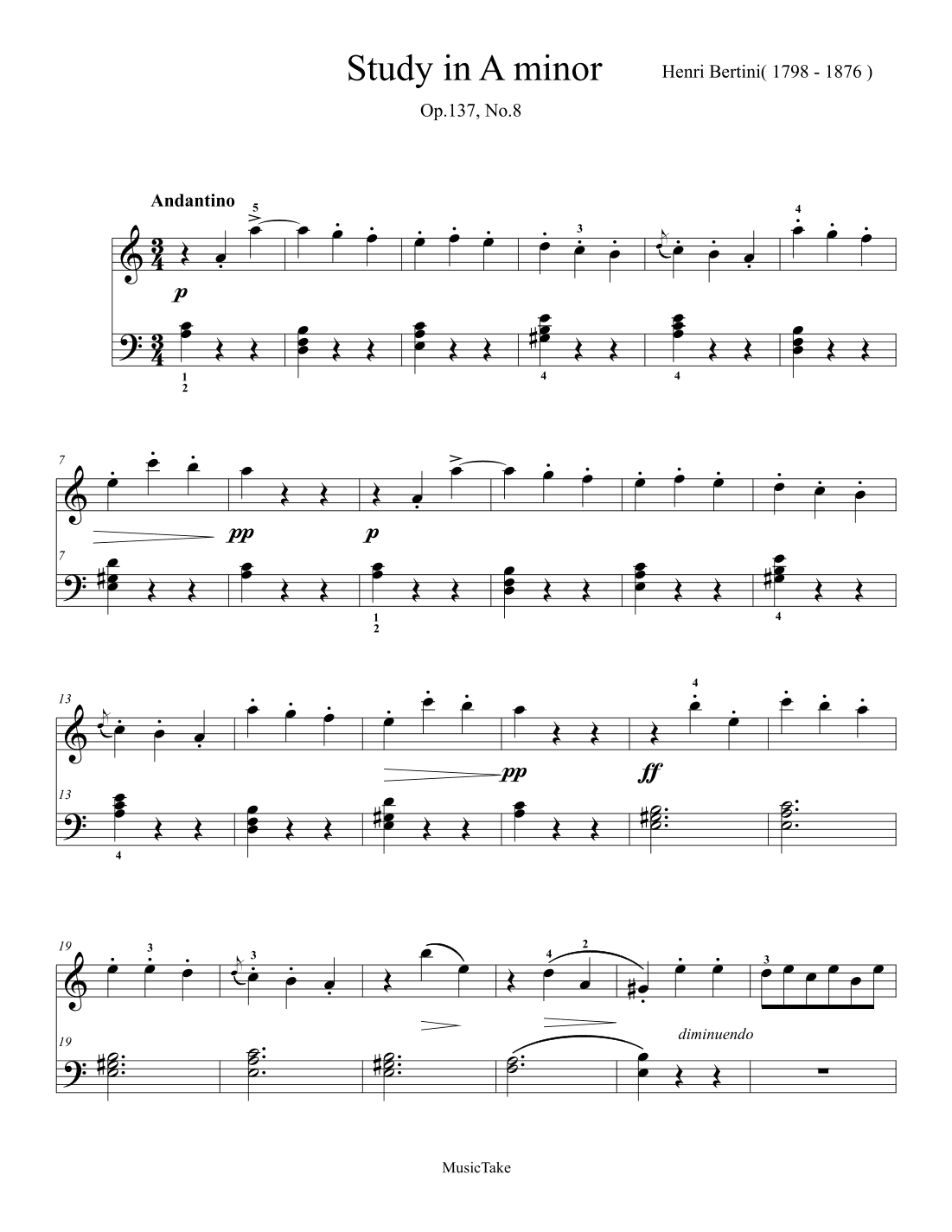 Bertini Study in A minor Op.137 No.8 (arr. Ben Choupak)