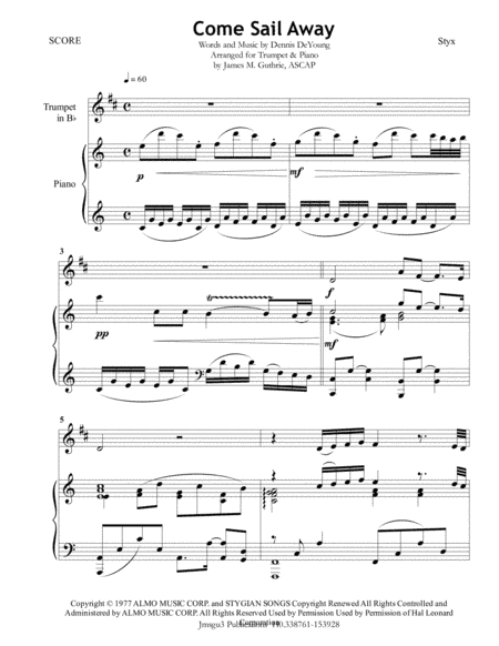Come Sail Away (arr. James M. Guthrie, ASCAP)