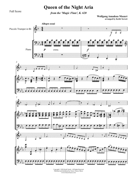 Queen of the Night Aria from the Magic Flute for Piccolo Trumpet and Piano (arr. Keith Terrett)