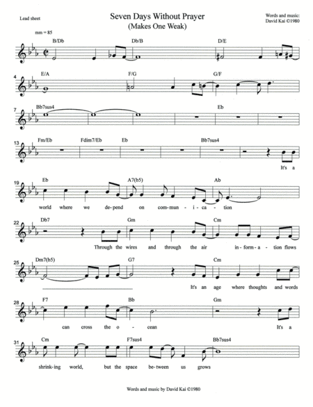 Seven Days Without Prayer (Makes One Weak) - lead sheet