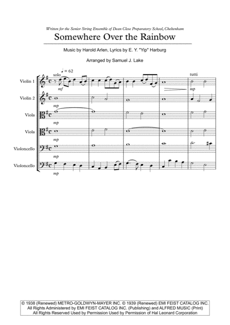 Over The Rainbow (from The Wizard Of Oz) (arr. Samuel J. Lake)