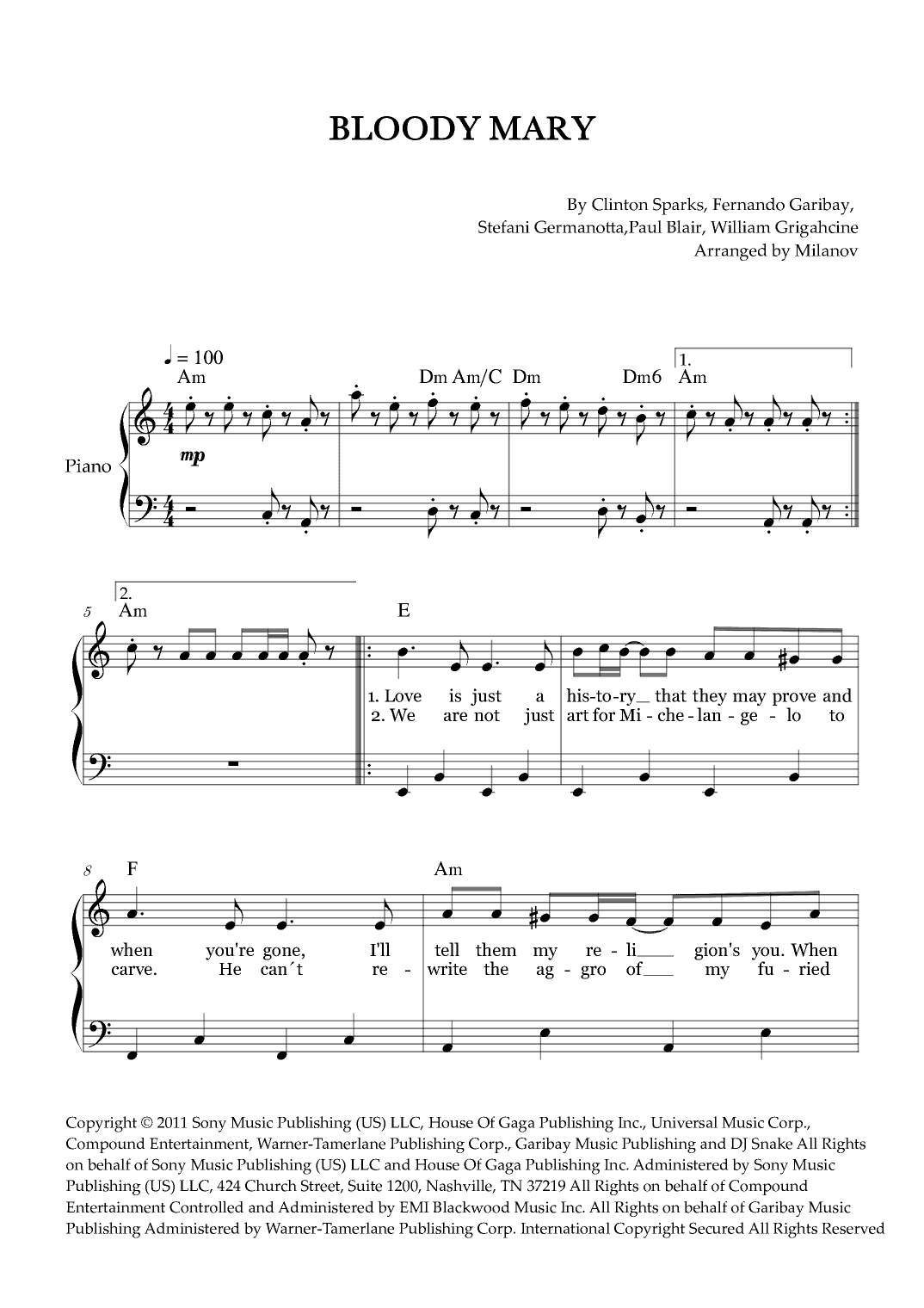 Bloody Mary (arr. Milanov)