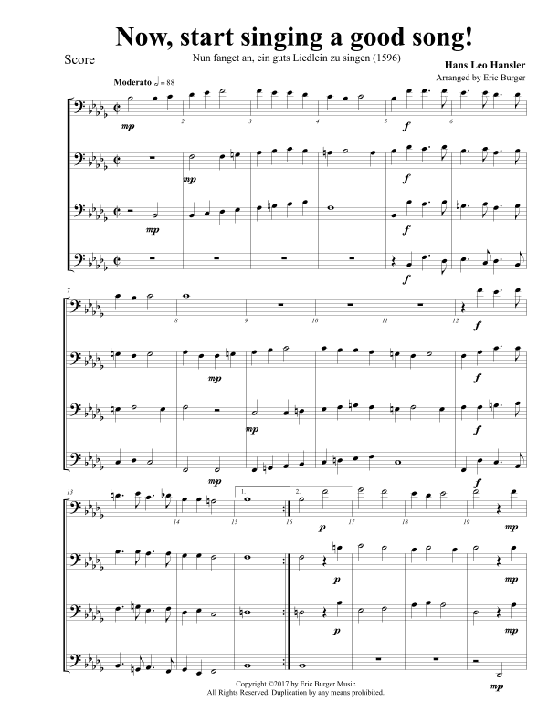 Now, Start Singing a New Song for Trombone or Low Brass Quartet (arr. Eric Burger Music)