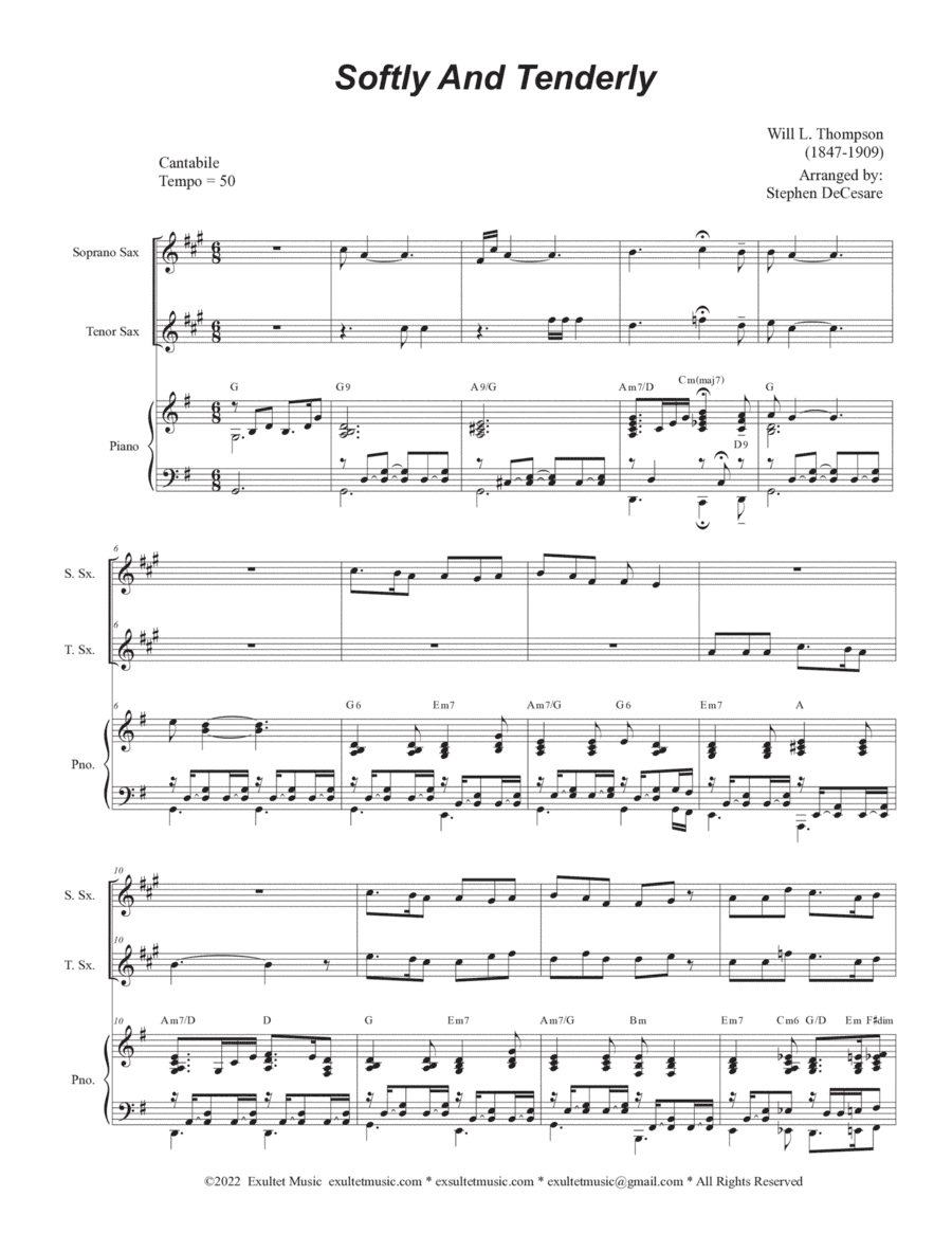 Softly And Tenderly (Duet for Soprano and Tenor Saxophone) (arr. Stephen DeCesare)