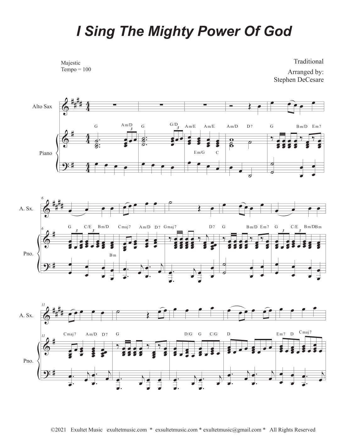 I Sing The Mighty Power Of God (Alto Saxophone - Piano accompaniment) (arr. Stephen DeCesare)