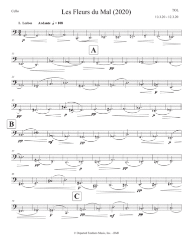 Les Fleurs du Mal (2020) for soprano and string quartet, cello part