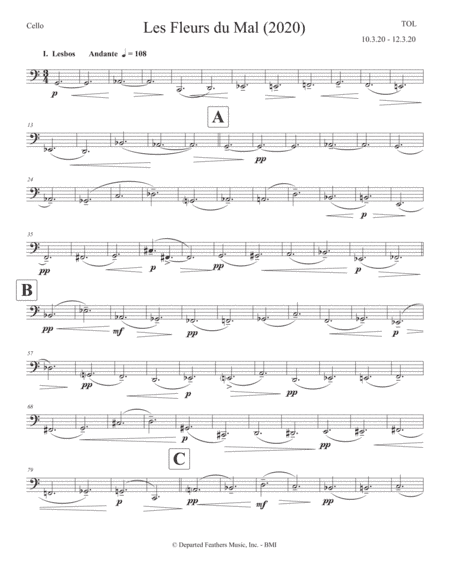 Les Fleurs du Mal (2020) for soprano and string quartet, cello part