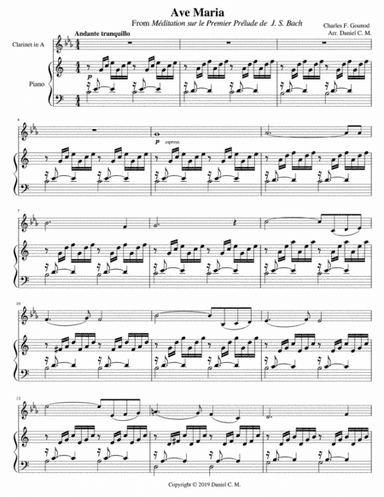 Ave Maria (Bach and Gounod) for A clarinet and piano (arr. Daniel C. M.)