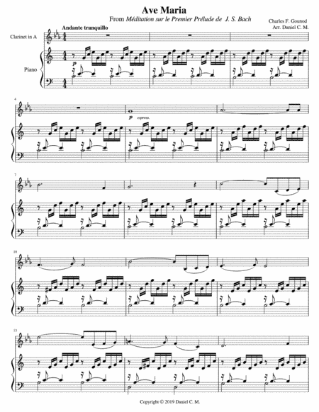 Ave Maria (Bach and Gounod) for A clarinet and piano (arr. Daniel C. M.)
