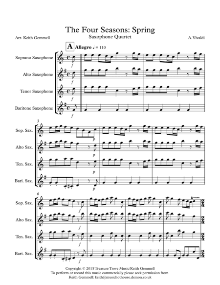 The Four Seasons - Spring: Saxophone Quartet (arr. Keith Gemmell)